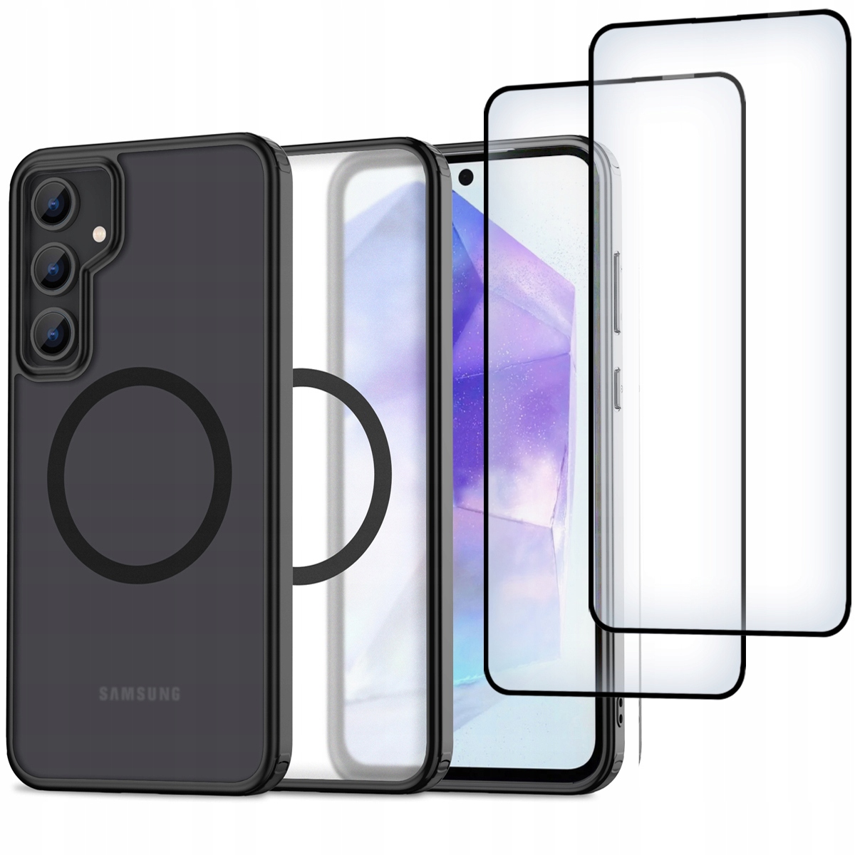 Tech-protect chrbty pre Samsung Galaxy A55 5G kompatibilné s MagSafe čierne + 2× tvrdené sklo Hofi pre Samsung Galaxy A35 5G / A55 5G 2 ks.